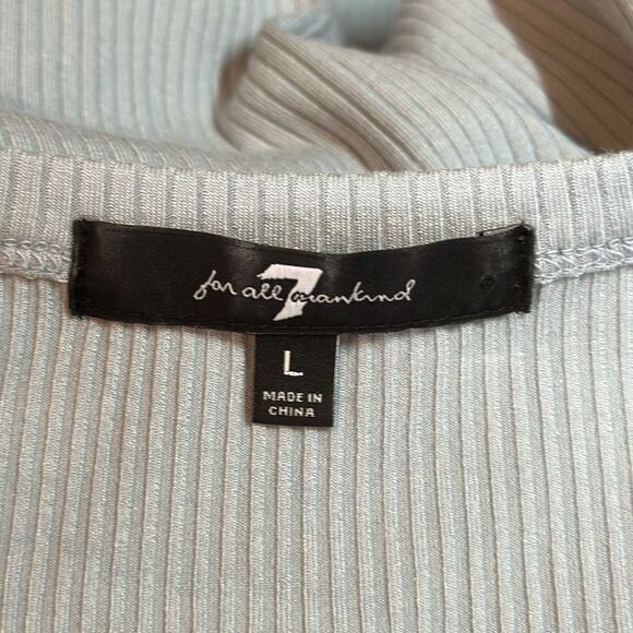 ☀️ 7 For All Mankind Blue Crew Neck Puffed Sleeve Ribbed - Picture 6 of 7